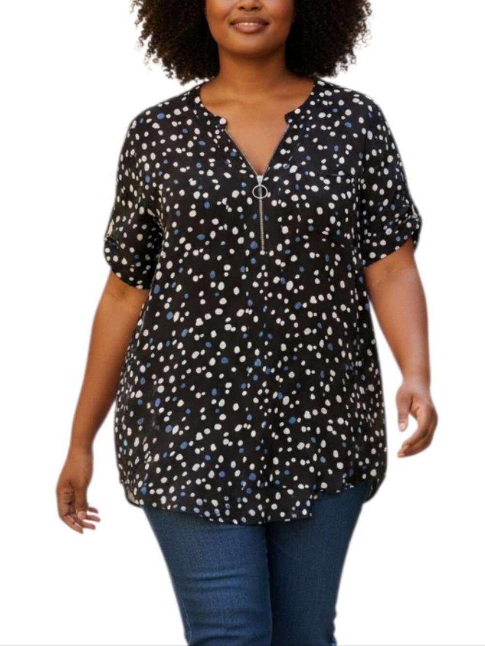 Torrid Navy Dot Print Blouse